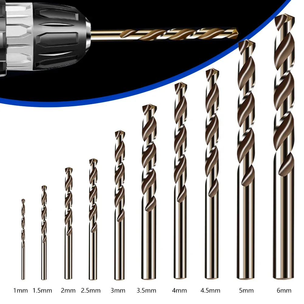 

10pcs HSS M35 Cobalt Drill Bit 1-6mm Round Shank Auger For Metal Stainless Steel Drilling Cutter Tool Parts