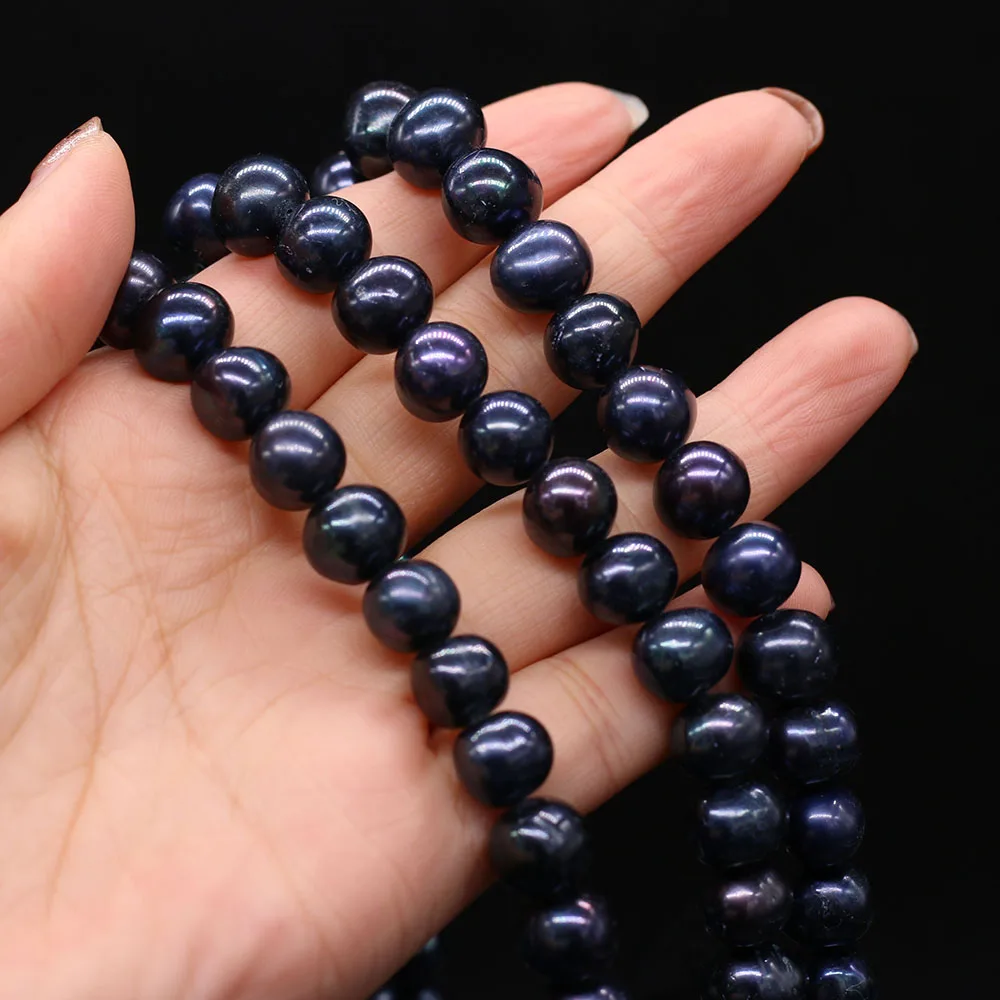 Real Natural Pearls Beads Freshwater Black Pearl Bead Loose Round Shape Pearls For Jewelry Making Bracelet Necklace 15\