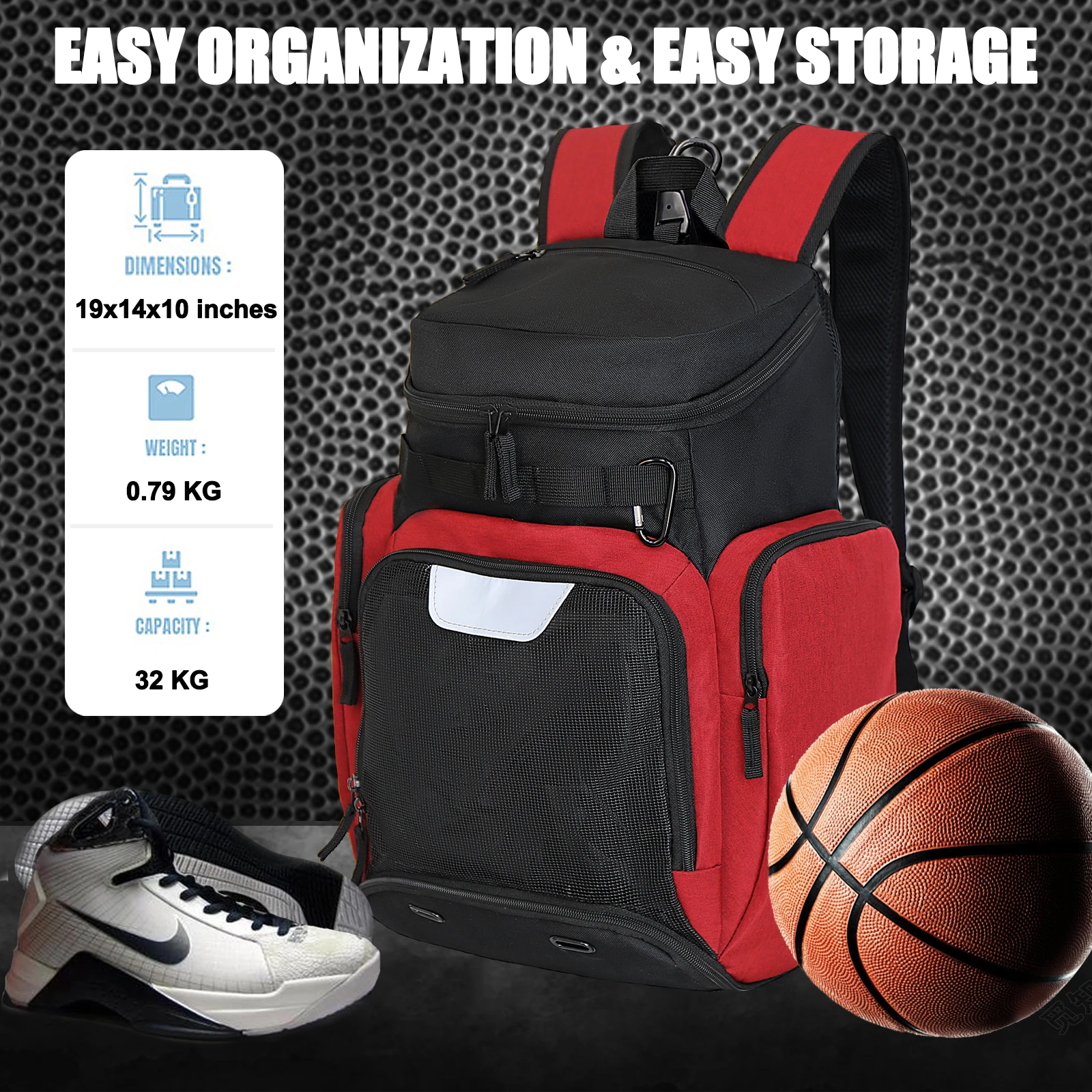 Basketball Backpack Large Sports Bag, Gym Bag with Ball Compartment and Shoe Compartment to Store Sports Shoes Water Bottles Lap