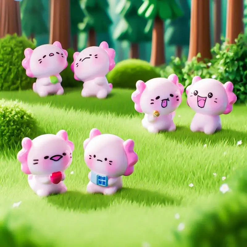 【MA】6pcs Mini Resin Axolotl Miniature Figures Dish Garden Micro Landscape Decoration Teacup Garden Desk Axolotl Ornament