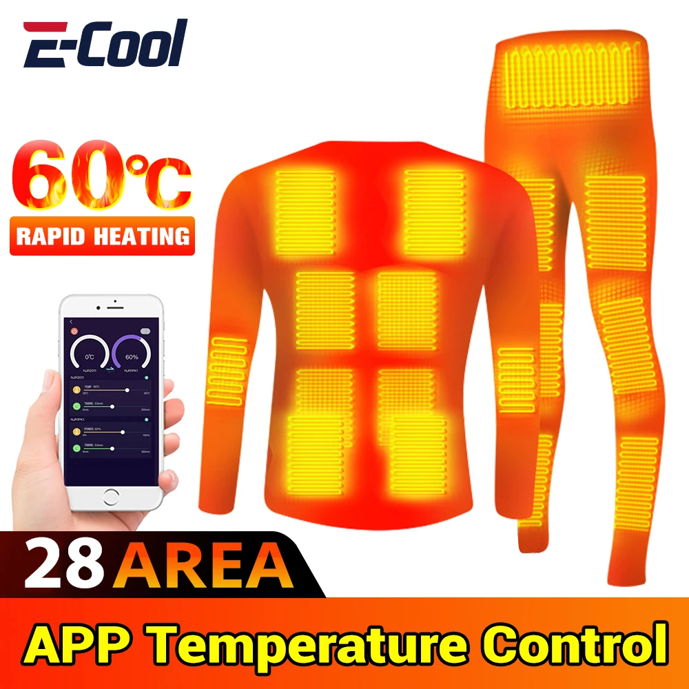 

Winter Heated Underwear Suit Smart Phone APP Control Temperature USB Electric Heated Jacket Fleece Thermal Motorcycle Ski Jacket