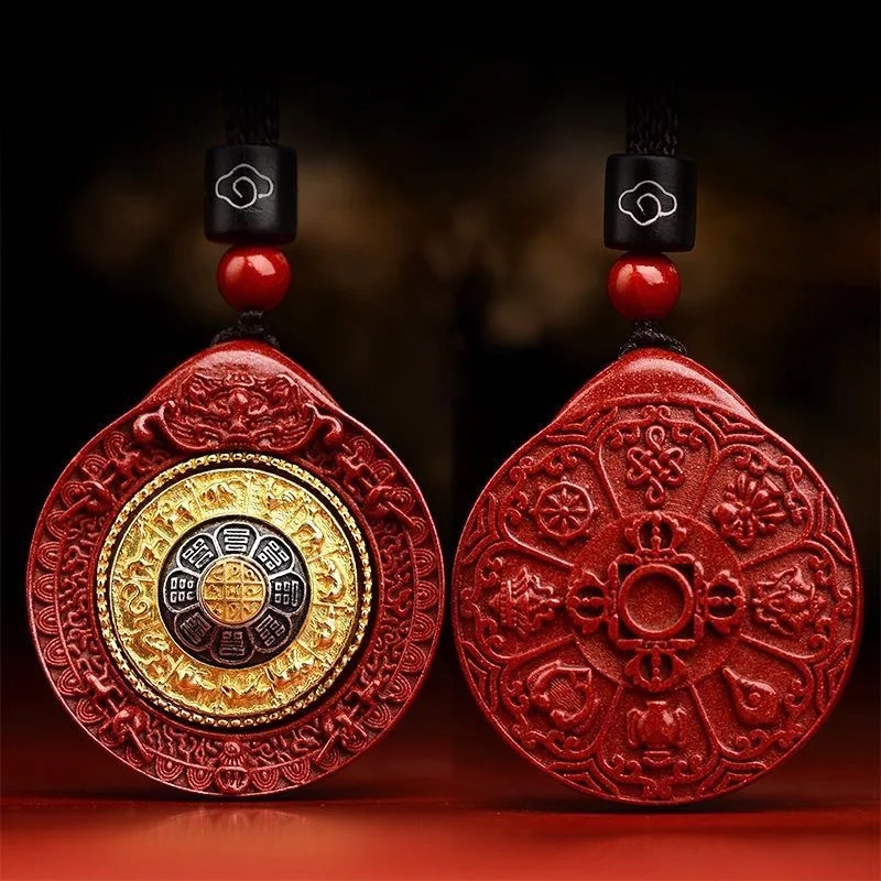 Customized Natural Red Cinnabar Nine Palaces and Eight Trigrams Pendant Jewellery Fashion New Lucky Amulet Amulet Gift Women Men