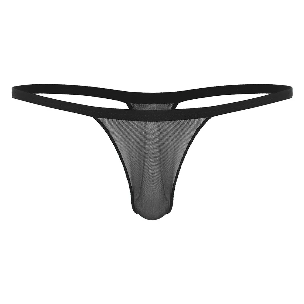 Sexy Men Ultra Thin Mesh See Through Thong Panties Solid Color Breathable Perspective T Back Underpants Low Waist Elastic Briefs