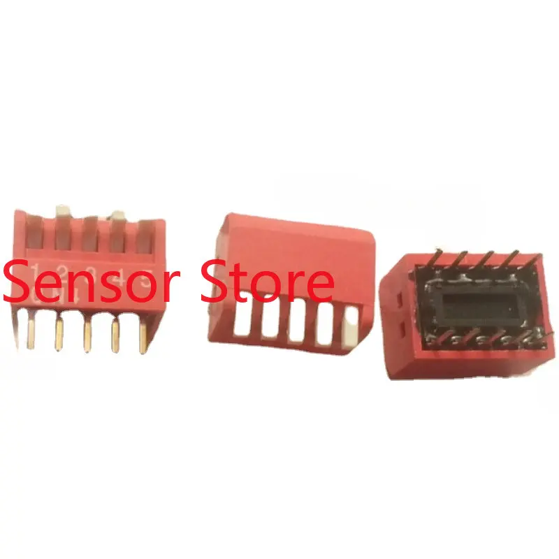 10PCS DIP   Switch 5 Position Piano Key Type 5P Side Dial  2.54mm Pitch Red