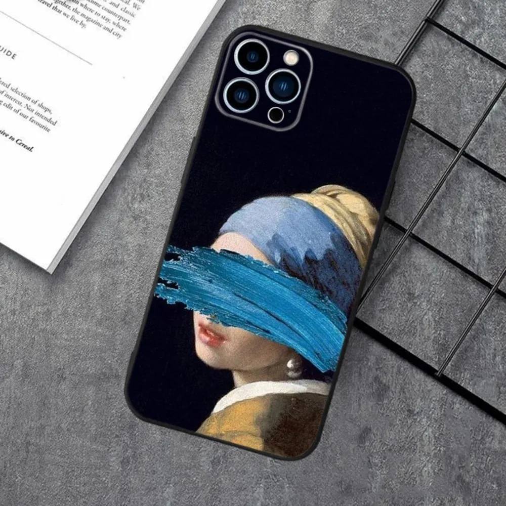 Girl With A Pearl Earring Vermeer Phone Case For Apple iPhone 15,14,13,12,11,XS,XR,X,8,7,Pro,Max,Plus,mini Silicone Black Cover