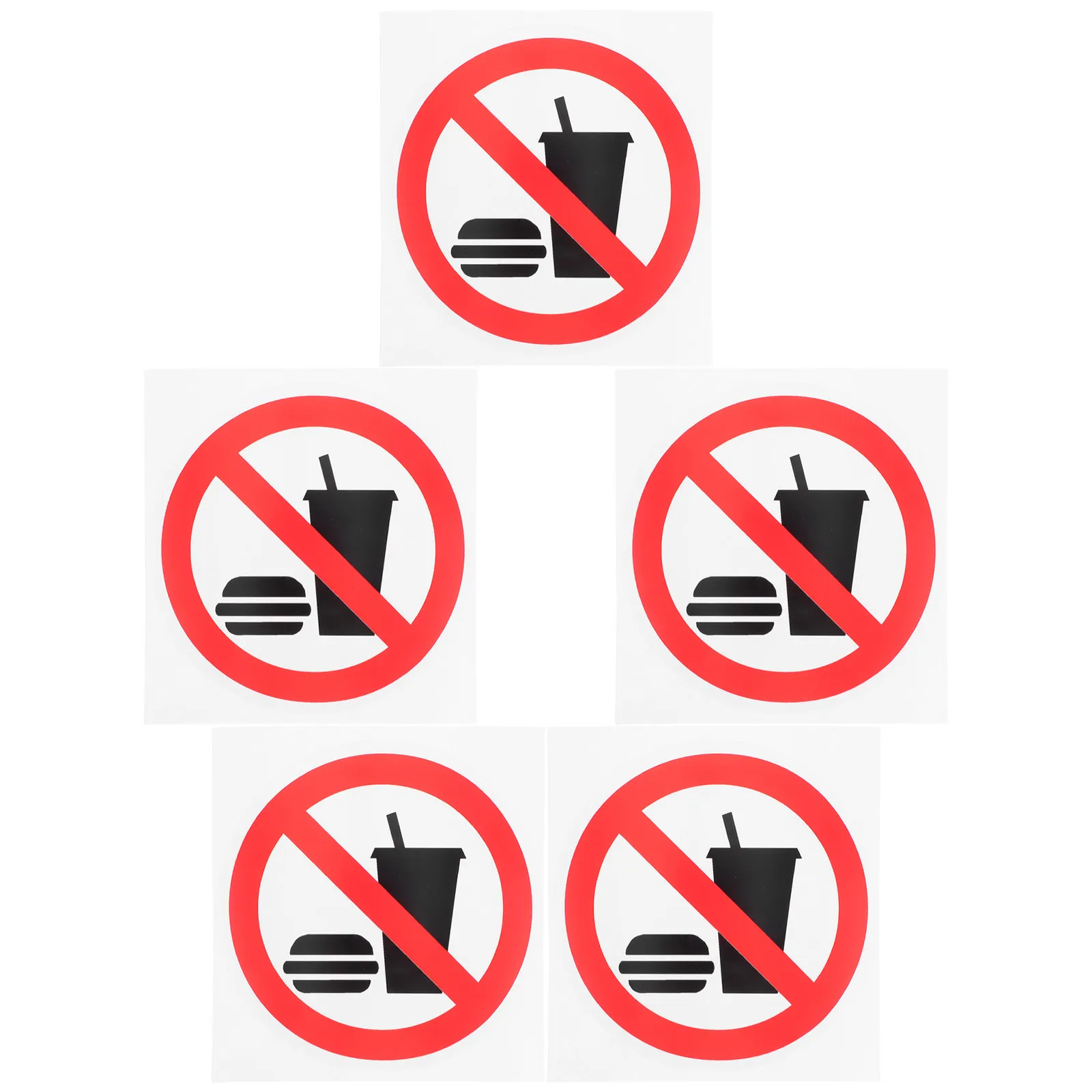 

5Pcs No Food Or Drinks Factory Safety Warning Stickers High Visibility Self Adhesive Workplace Prohibition Labels