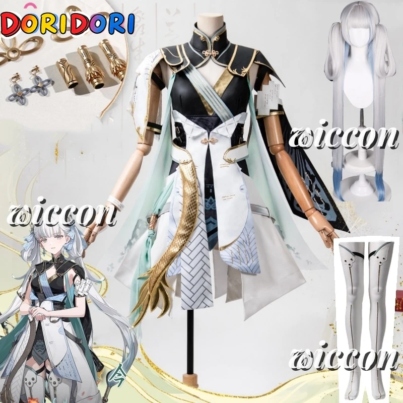 Jinhsi Cosplay Costume Wig Game Wuthering Waves Spectro Congenital Resonator Dress Uniform Stockings Halloween Party for Girls