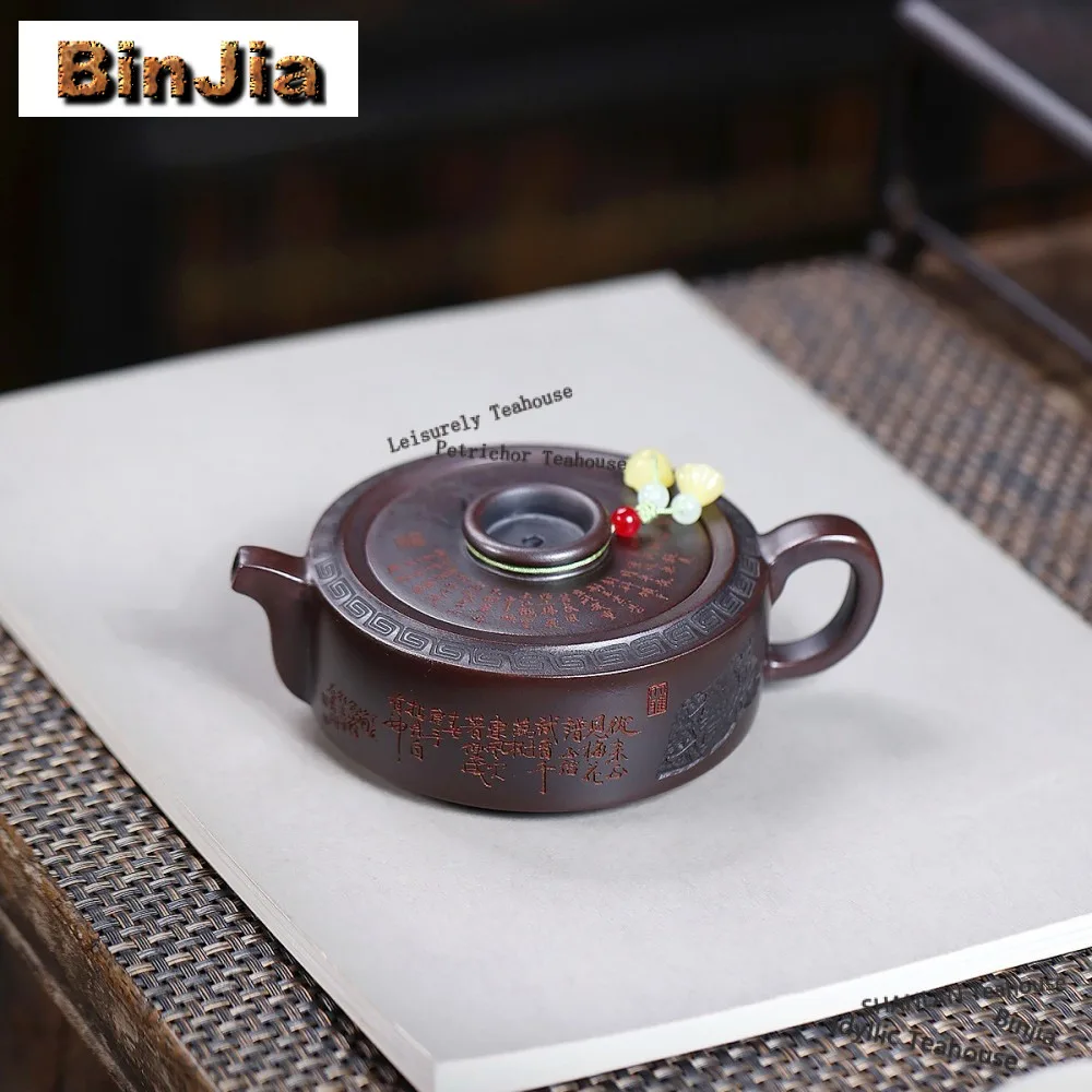 

180 мл Изысканные чайники из фиолетовой глины Исин, гигантский чайник ручной работы с колесом, необработанная руда, бронзовая грязь, чайник, китайский чайный сервиз Zisha, подарки