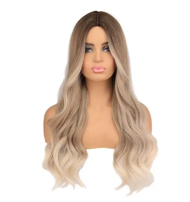 Synthetic Wig Ombre Brown Blonde Natural For Women Long Wavy Hair Cosplay Heat Resistant Daily Middle PartWigs