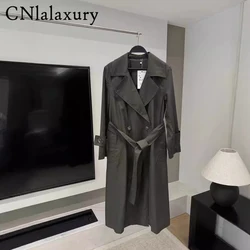 CNlalaxury 2024 New Women's Fashion Coats Retro Fashion With Belt Pockets Loose Trench Coa Overcoat Outerwear