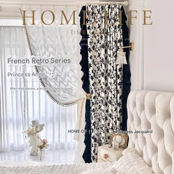 Custom French retro lace 80% blackout curtains for living room bedroom bay window balcony wholesale