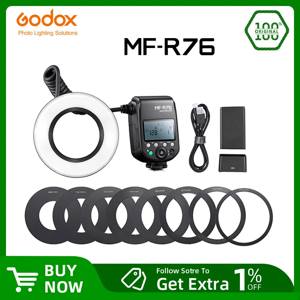 Godox MF-R76 RING76 5000K マクロLEDリングライト スピードライト