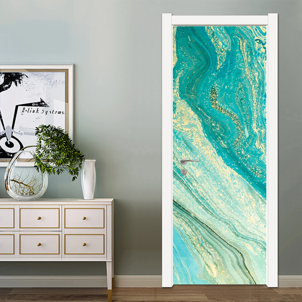 3D Waterproof Abstract Ink Painting Sea Ripples Door Stickers Bedroom Cabinet Door Wallpaper Home Decoration Wall Stickers