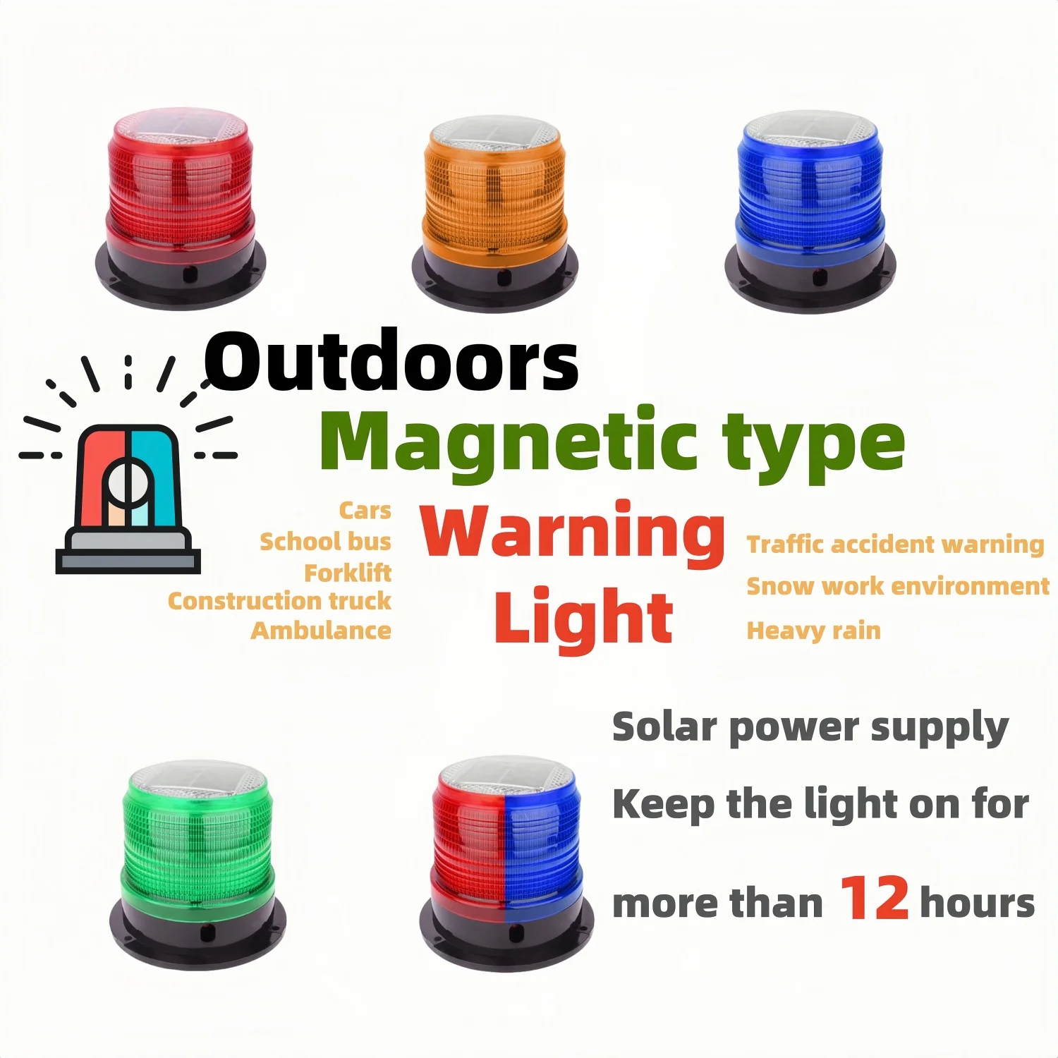 Solar Warning Light School Bus Signal Lamp Site Safety Red Lamp Magnetic Solar Powered Outdoor LED Warning Light