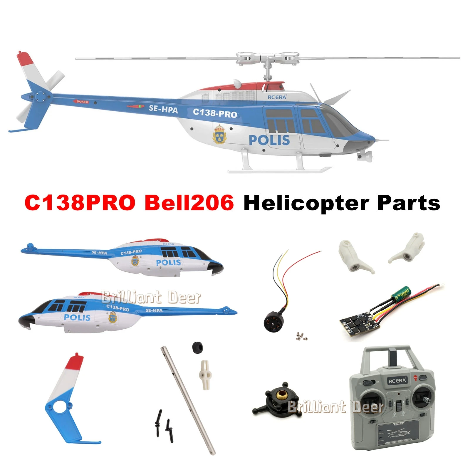 Original Parts for RC ERA C138 Pro Bell 206 Helicopter Main Blade Rotor Head Servo Motor Flight Control Board Transmitter