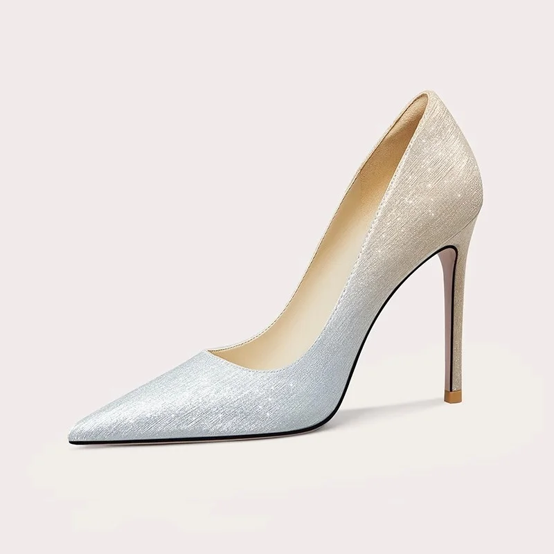 

Spring new pointed color contrast sequin square heel flat shoes thin high-heeled banquet dress large size small size women shoes