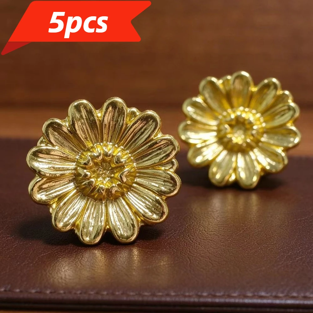 5PCS Floral-shaped drawer pull, alloy decorative kitchen cabinet drawer handle, golden flower handle