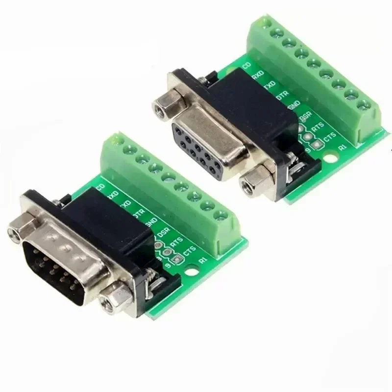10PCS D-Sub 9pin Solderless Connectors DB9 RS232 Serial to Terminal Female Male Adapter Connector Breakout Board Black+Green