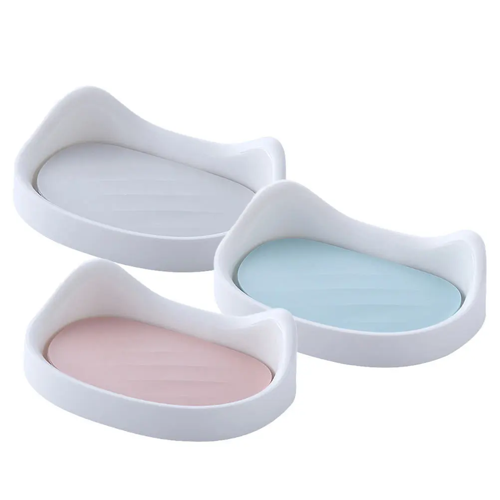 

3Pcs Cat Design Soap Holder Wall-Mounted Draining Dish Easy Install Practical Sanitary Long Time Use Soap Box Storage Rack