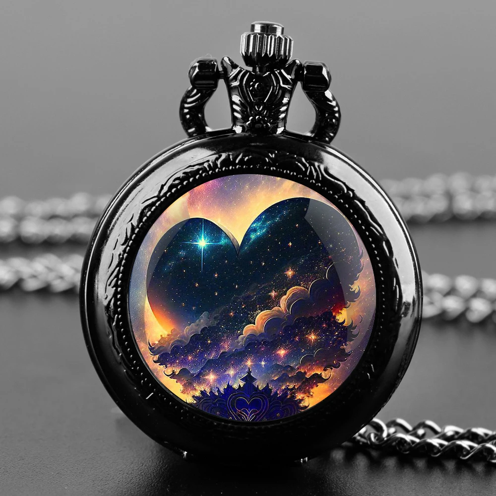 Exquisite Love Sky Glass Dome Quartz Pocket Watch Arabic numeral Necklace Pendant Gifts For Women Man with Chain