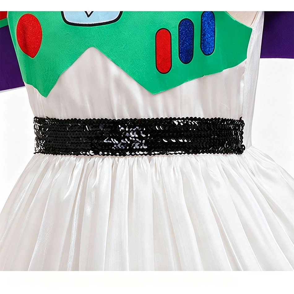Girls Outer Space Themed Short Sleeve Tutu Dress Plane Wing Ruffle Decor Costume For Birthday Halloween Carnival Pretend Play image 5