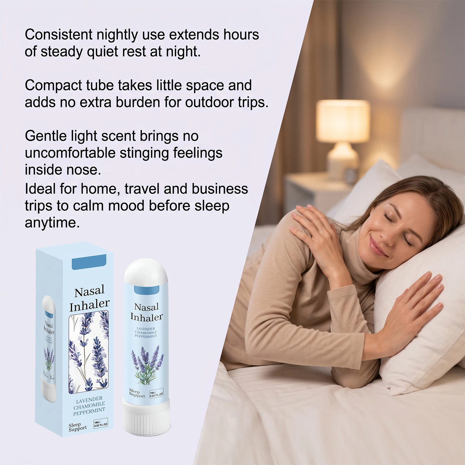 Natural Herbal Nasal Inhaler Lavender Chamomile Peppermint Refreshing Breathing Portable Fast Refreshing Sleep Aid Nasal Stick