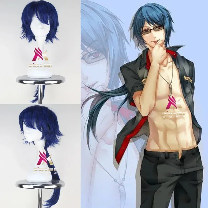 Длинный вьющийся синий аниме синтетический косплей термостойкий косплей для мужчин головарула вечерние игры живая ролевая игра Хэллоуин парик Кепка Великобритания