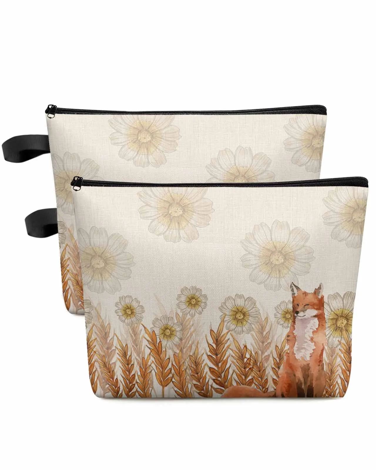 Wheat Ear Daisy Fox Women Portable Storage Bag Pouch Napkin Cosmetic Bags Organizer Ladies Makeup Bag