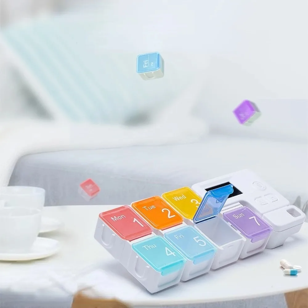 

New Hot Smart Electronic Timer Alarm Reminder Portable Weekly 7 Day 7 Grids Pill Case Box Organizer Storage for Vitamin Medicine