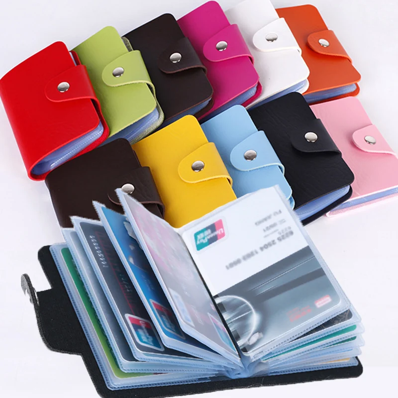 

Fashion Leather 24 Bits Card Pocket Case Business Card Holder Men Women Credit Passport Card Bag ID Passport Card Purse Wallet