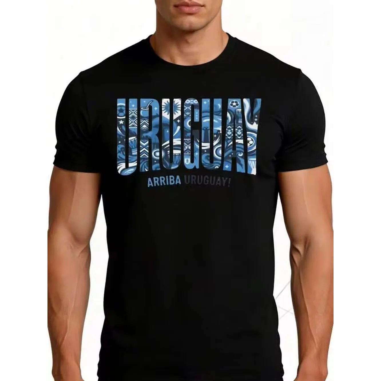 Men'S 100% Graphic T-Shirt - Breathable Soft Lightweight - Blue Patterned Uruguay Text Design - Retro Funny Graphic Casual Short Sleeve Summer Top