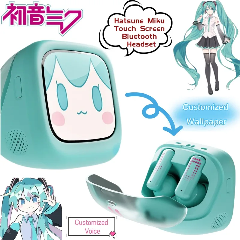 

New Hatsune Miku creative cute kawaii touch screen bluetooth headset personalized cartoon anime peripheral wireless headset gift