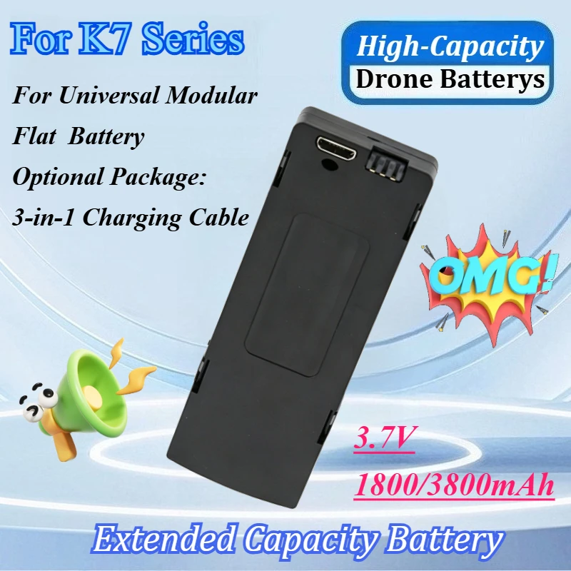 

High-Capacity 3.7V 1800/3800mAh Drone Battery for K7 Series Universal Modular Flat Rechargeable Battery Charging Cable Accessory