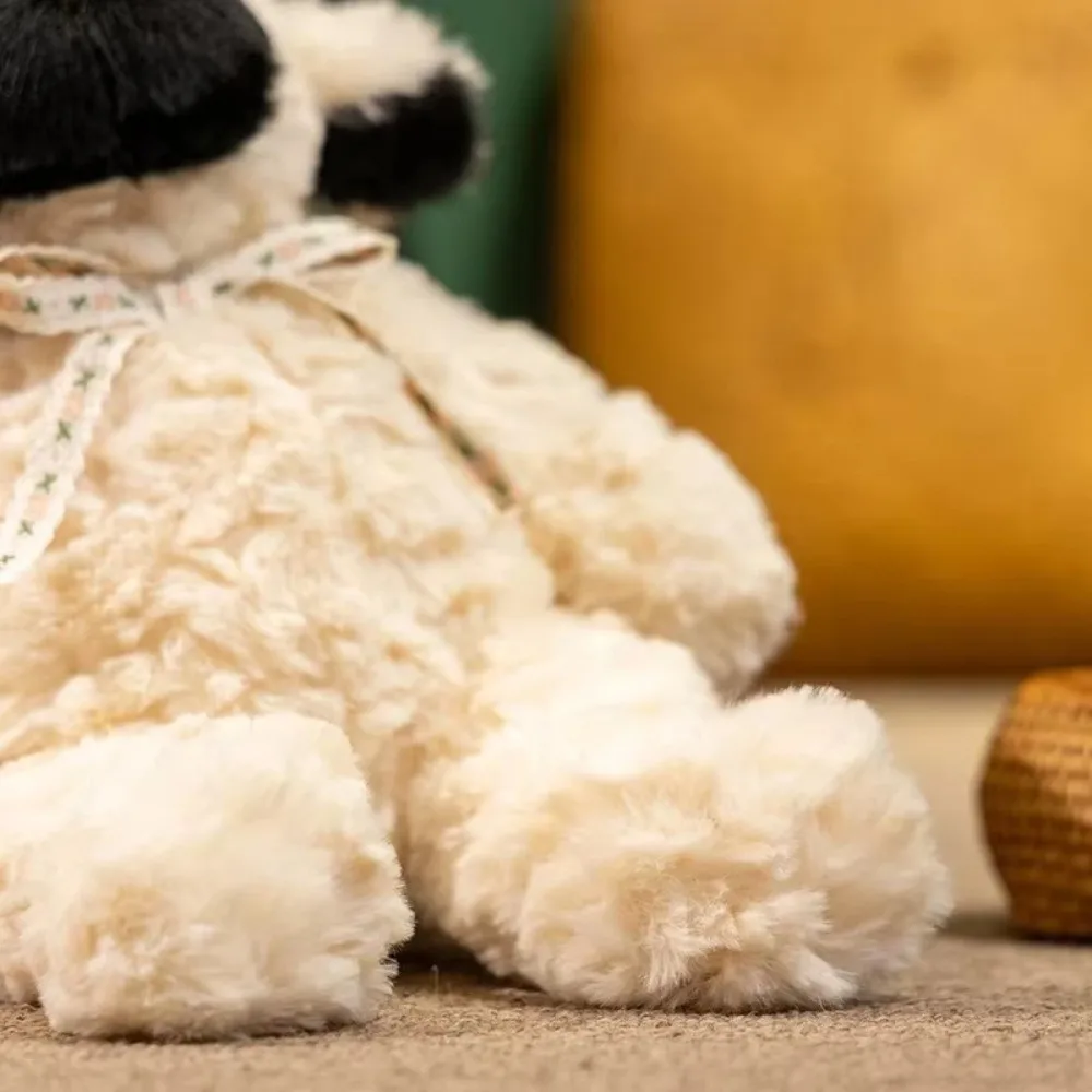 Fluffy Black Face White Body Lace Bow Tie Cozy Fluffy Lamb Cartoon Design Fun Gifts Animal Dolls Sweet Gift