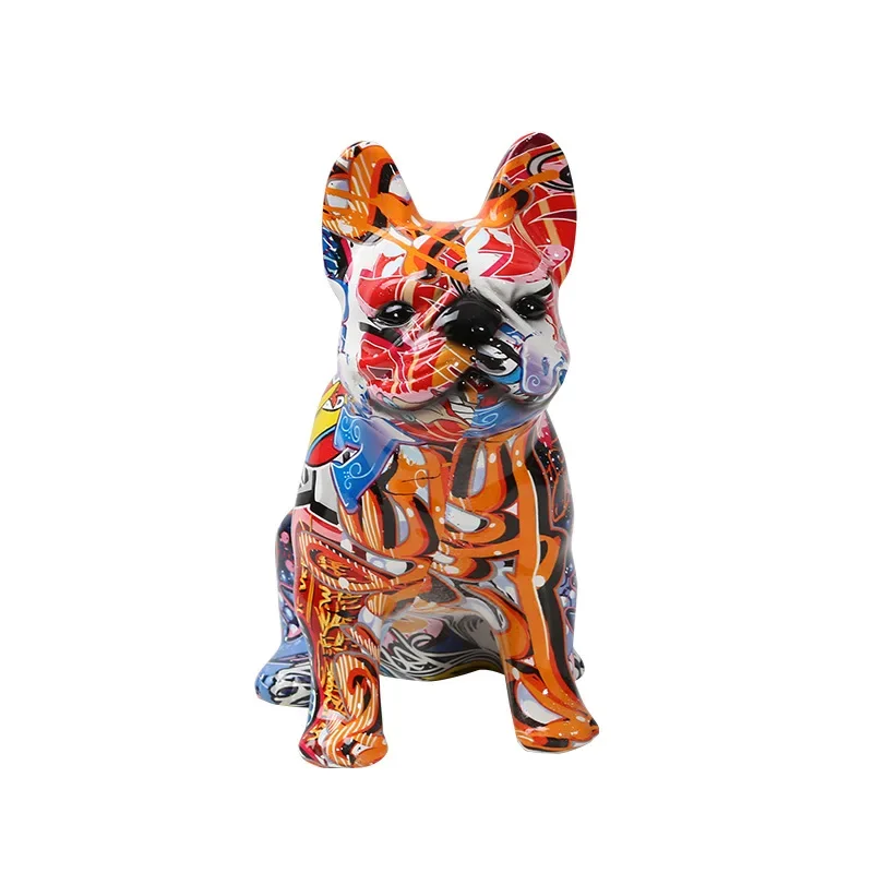 Cute Simple Simulation Puppy Ornament Colored Bulldog Resin Crafts Living Room Office Desktop Ornaments