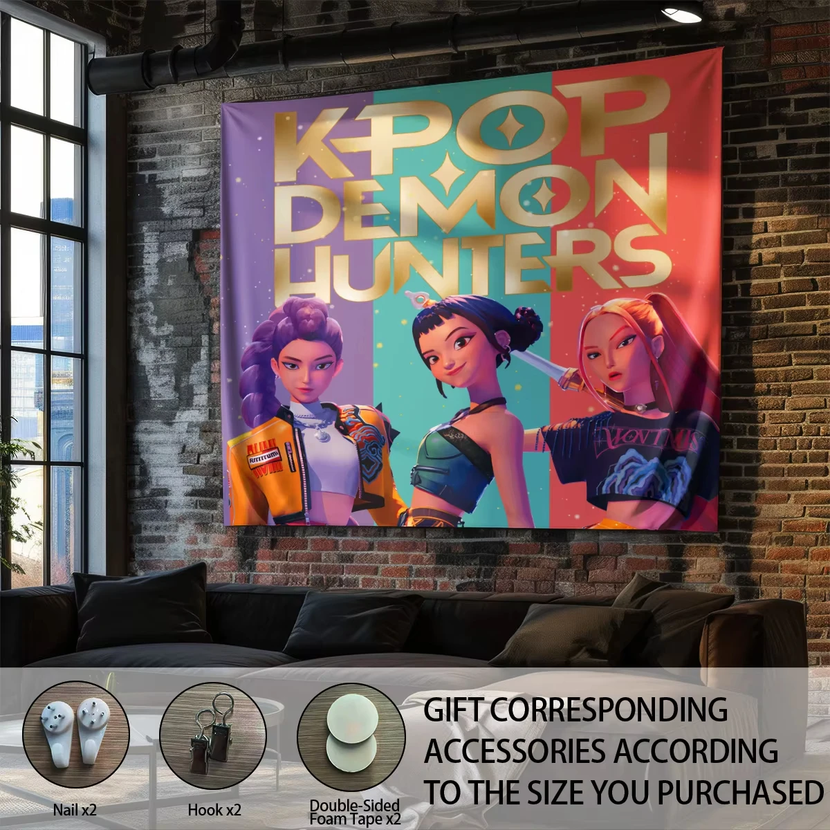 K-Pop شيطان الصيادين المطبوعة نسيج متعدد الحجم غرفة المعيشة جدار ديكور الجمالية غرفة النوم أنيمي نسيج خلفية الحفلات