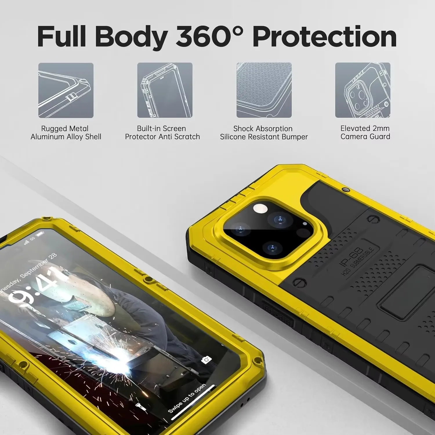 IP68 Waterproof Rugged Metal Armor Case For iPhone 15 14 13 12 11 Pro Max XS XR 8 7 outdoors Shockproof Cover Screen Protector