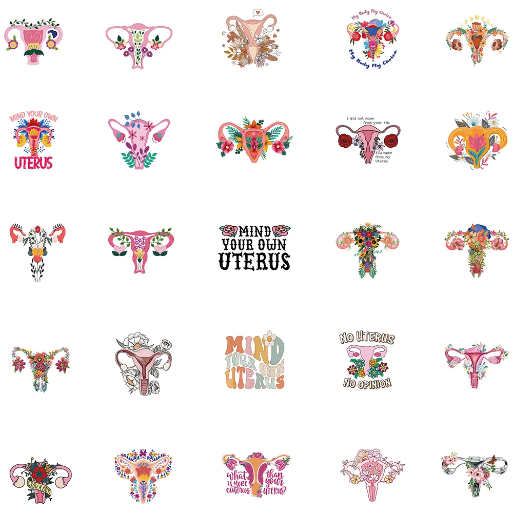 50PCS Uterus Flowers Pro Choice Stickers For Water Bottle Laptop Luggage Waterproof Graffiti Motorcycle Car Decals Women Gift