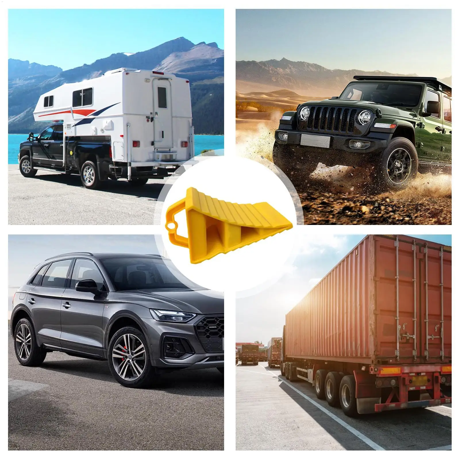 Portable Wheel Chock with Handles Vehicle Truck Tire Stop Block Wheel Ramp Skid Stop Wheel Alignment Block for RVs Trailer Truck