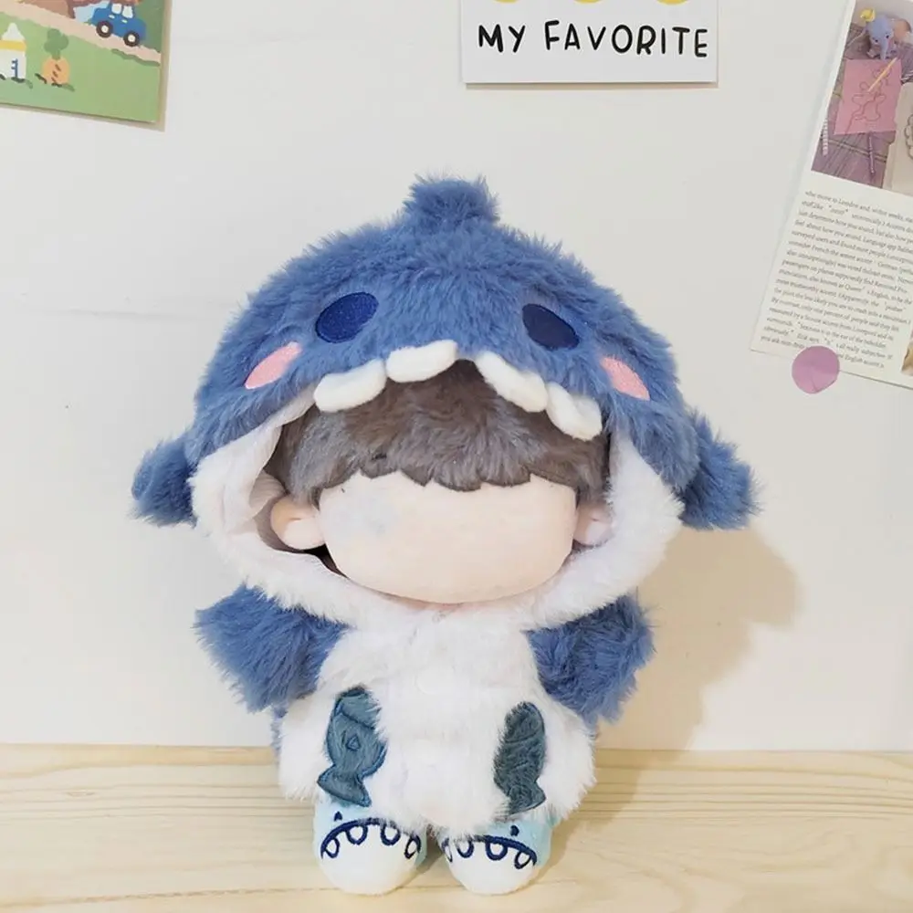 20cm Doll Clothes Plush Shark Hoodies Cartoon Animal Coat Cotton Stuffed Dolls Tops Outfit Mini Shoes For Idol Dolls Accessories