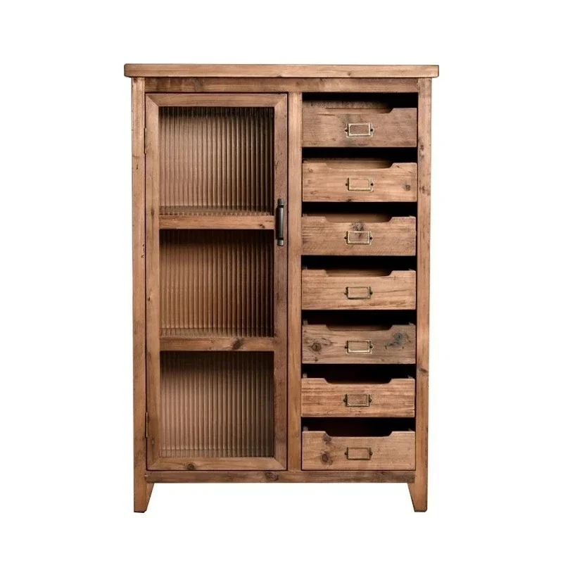 A  American retro solid wood chest household living room wall locker small apartment bedroom seven buckets
