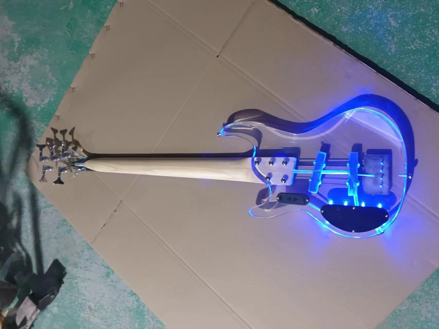 5-string bass; Acrylic electric guitar with blue light, rosewood fretboard, high quality and customizable, free shipping