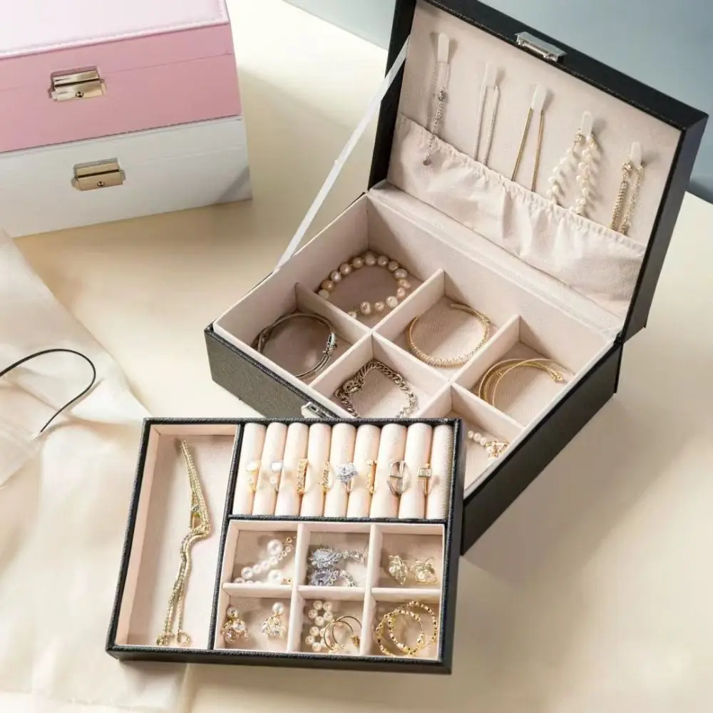 

Large Capacity Pu Leather Jewelry Box Double Layer Detachable Jewelry Storage Box Necklace Bracelet Jewelry Case