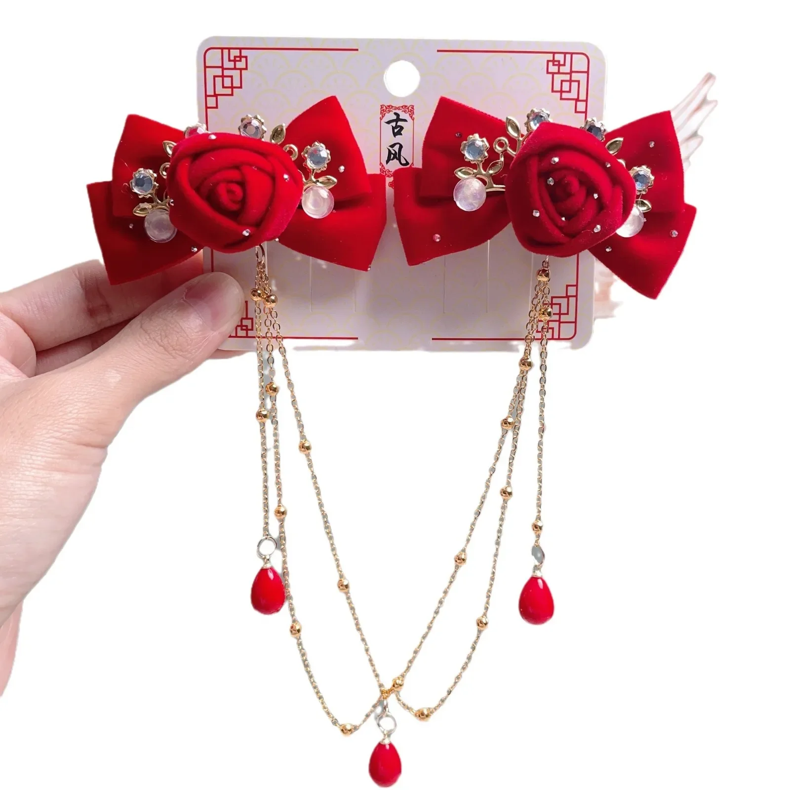 Chinesische Hanfu Mädchen Kopf bedeckung Neujahr Mädchen Haarschmuck niedlichen roten Rose Kinder Haars pange Festival Geschenk