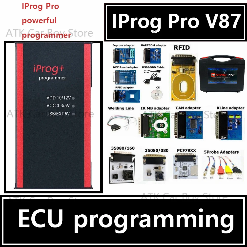 ECU programmer iprog pro v87 complete iprog+eeprom a-irbag immo car radio Prada card kilometer automatic ECU key programming