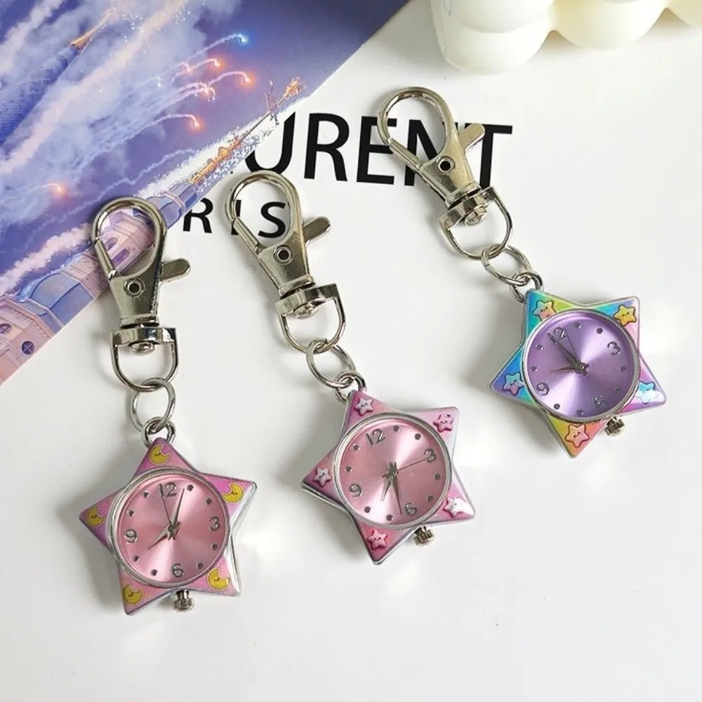 Durable Star Shaped Star Keychain Watch Pentagram Design Portable Pocket Watch Hanging Watch Gift