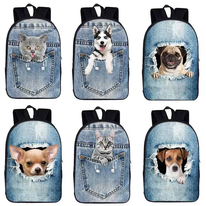 

Cute Cat Dog Backpack Teen Schoolbag Creative Pocket Dog Husky Pug Travel Large Capacity Storage Bag Boy Girl Backpacks Bookbag