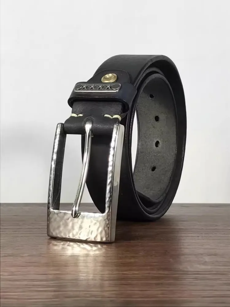 New Designer Mens Stainless Steel Pin Buckle Belt Width 3.8cm Cowhide Genuine Leather Strap For Pants Vintage Casual Waistband
