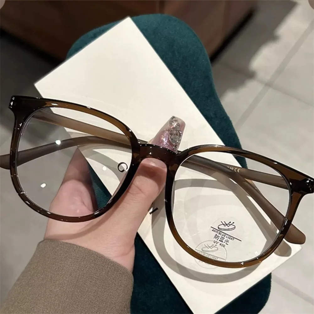 Retro Transparent Frame Flat Glasses Women Ultralight  Anti-Blue Glasses Ultra-light Korean Popular Decoration Fake Eyeglasses