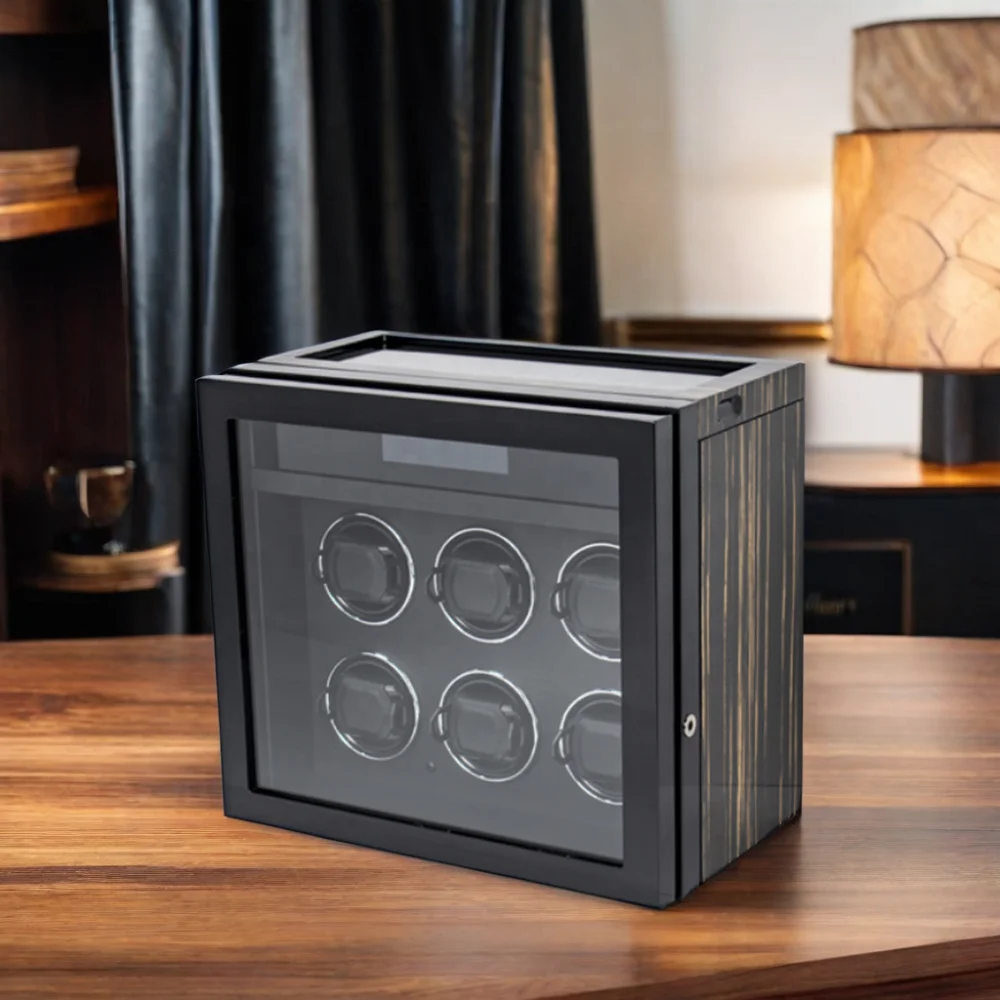 Luxury Automatic LED Light Rotation Motor Watch Winder Safe Materials Wood Leather PU For Luxury Watches Cases Boxes